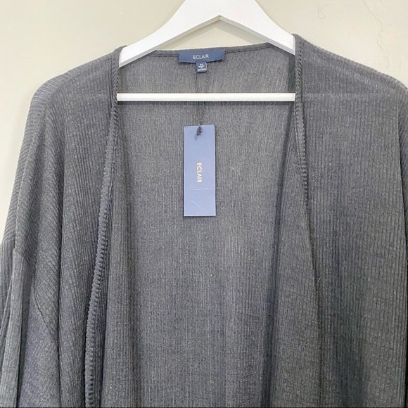 Eclair Women’s Ribbed Hacci Knit Open Front Cardigan Black Size Medium NWT - Picture 2 of 7